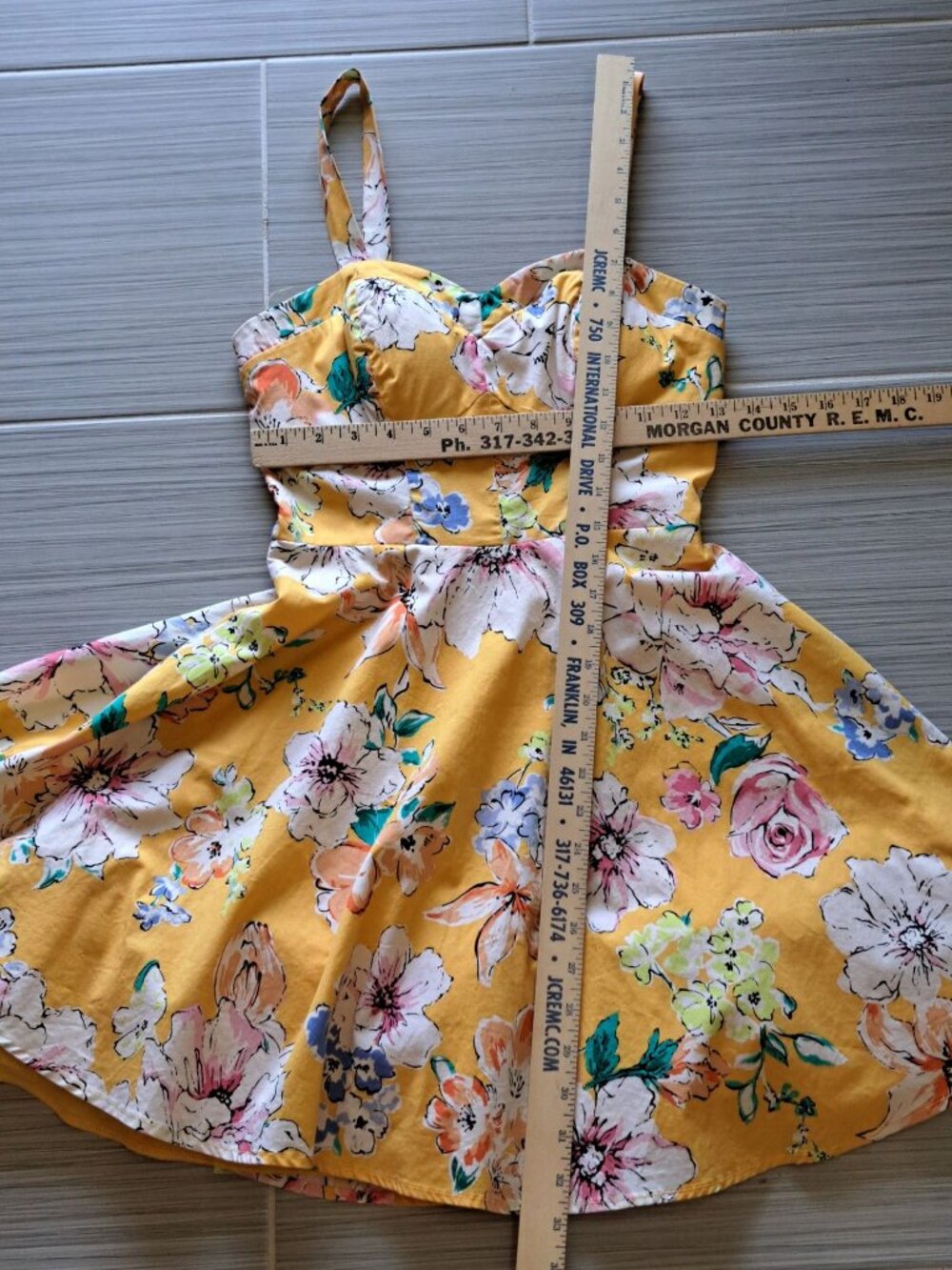 Yellow Floral Sundress Sweetheart Neckline Tulle Lining Womens Summer Dress S - Picture 10 of 14